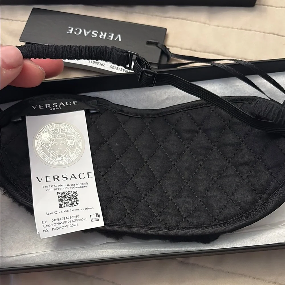 Versace Black and Gold Designer Face Mask faux fur glitter